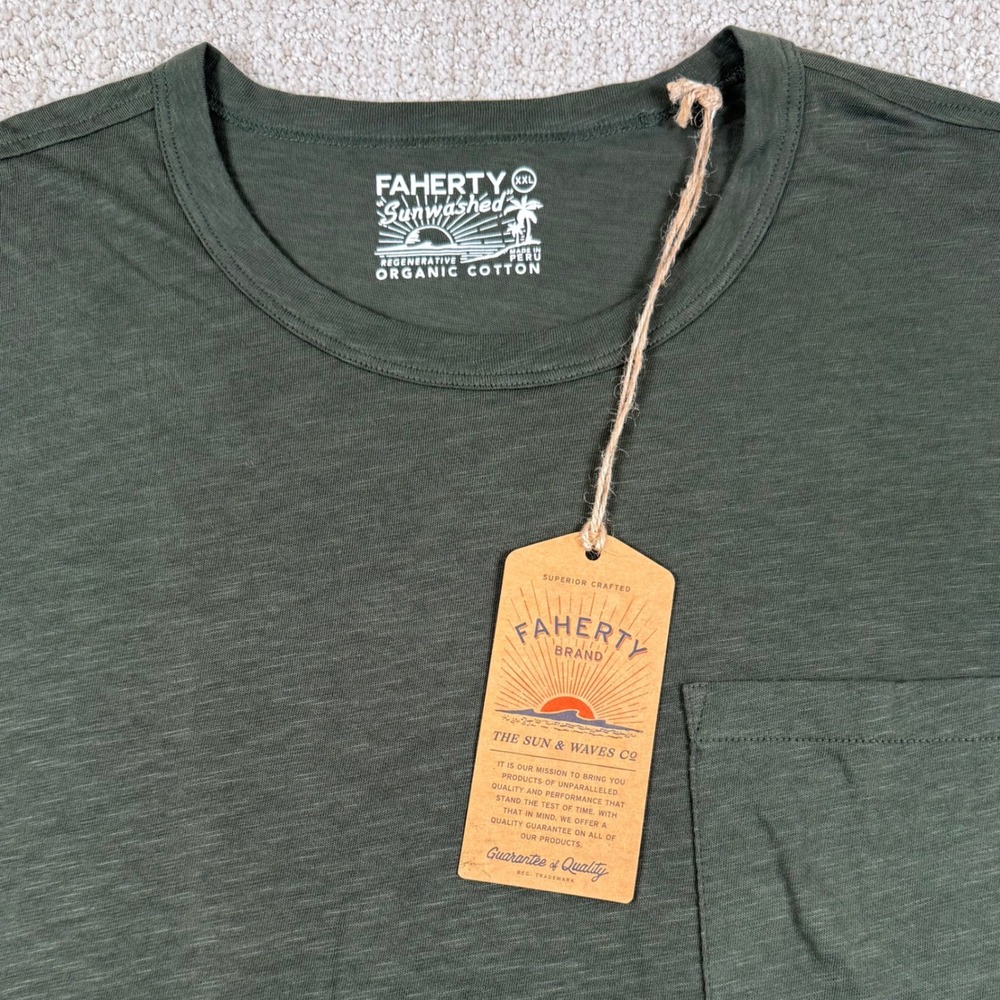 NEW Faherty Mens 2XL Evergreen Sunwashed Organic Cotton Pocket Tee Shirt